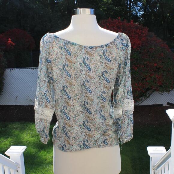 Forever21 Women's Boho Peasant Blouse Embroidered Paisley Print Size XS - Picture 10 of 11